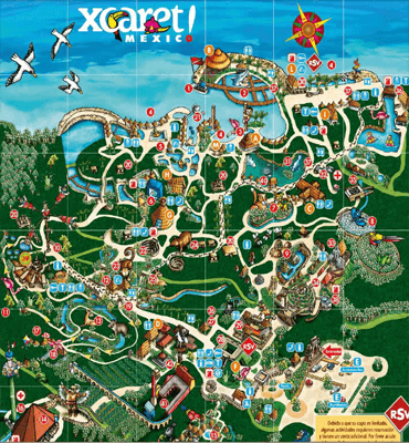 Mapa del Parque de Xcaret en Cancún